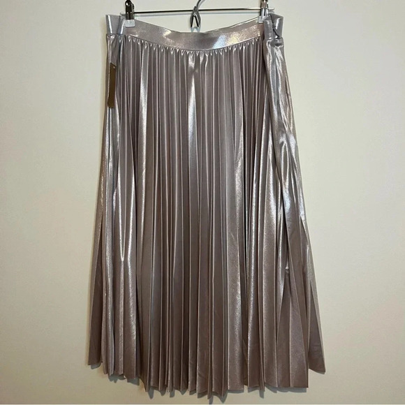 NWT RACHEL ROY Curvy Collection Blush Metallic Pleated Aline Midi Skirt - Picture 3 of 10